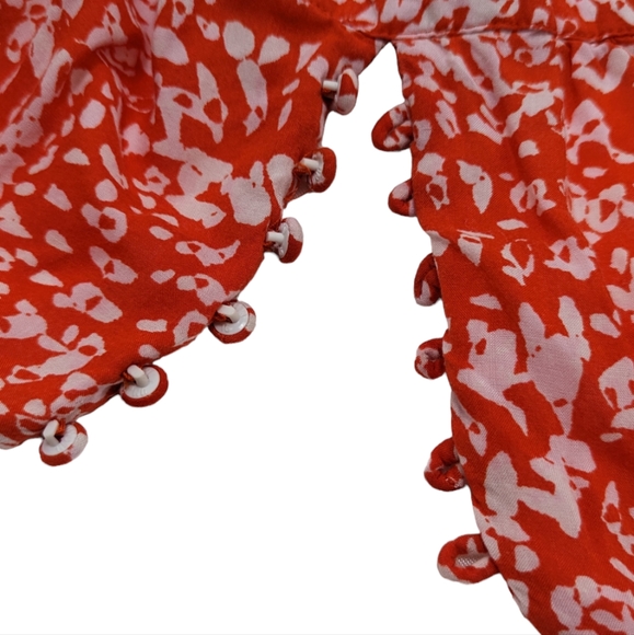 H&M Women's US 10 Large Orange White Cheetah Print Button Up Romper w/ Waist Tie - Picture 11 of 16